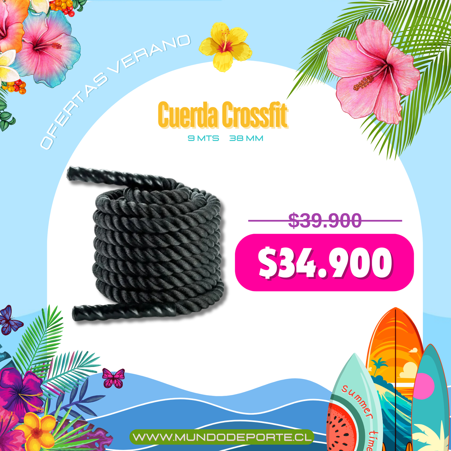 Cuerda Crossfit Batle Rope 9 metros 38 mm