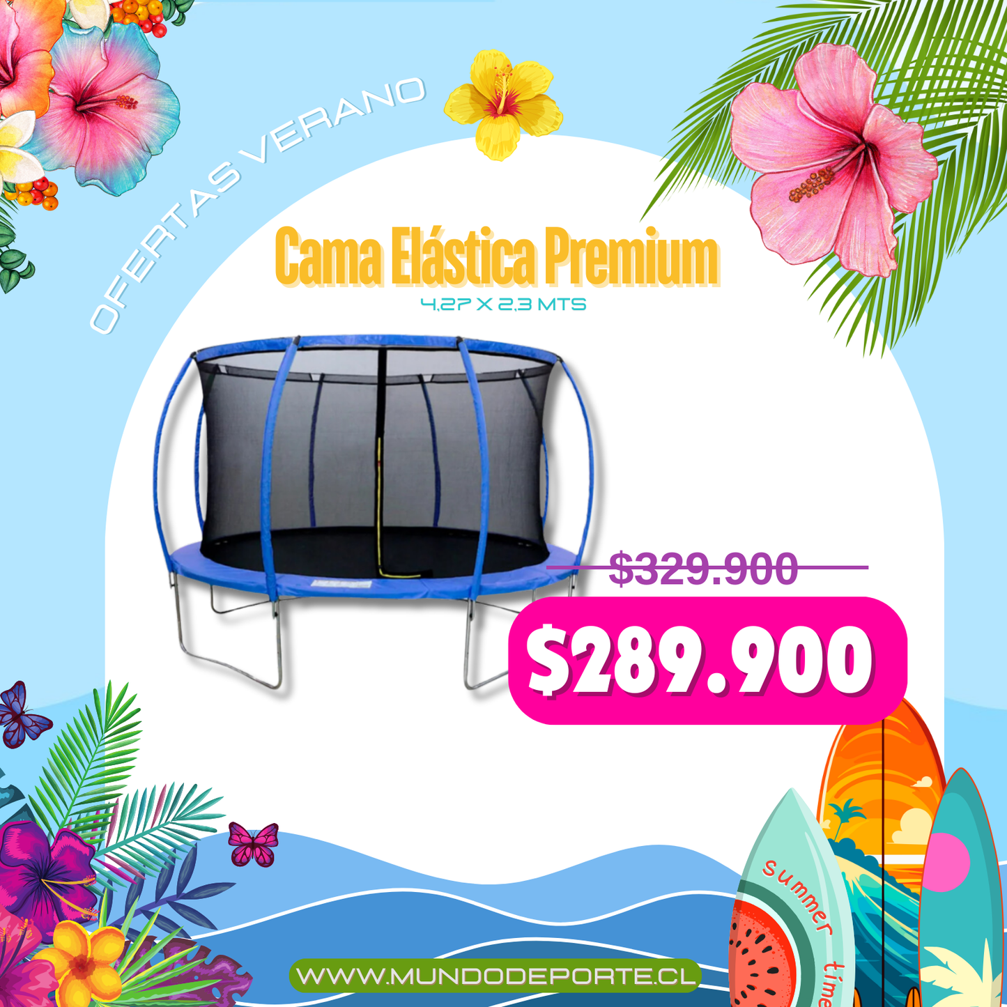 Cama Elastica Grande 4,27 Diametro X2,3 Altura Premium